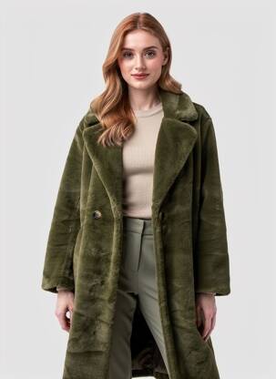 Manteau long coupe droite sans capuche vert ICHI femme