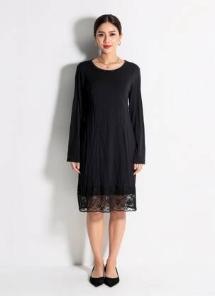 Robe mi-longue manches longues manches longues noir G!OZE femme