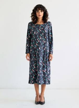 Robe mi-longue imprimé fantaisie manches longues bleu WHITE STUFF femme