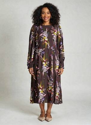 Robe mi-longue imprimé fleurs manches longues violet WHITE STUFF femme