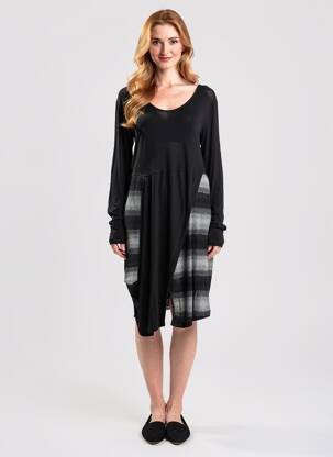 Robe mi-longue imprimé fantaisie manches longues noir G!OZE femme