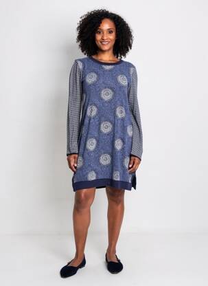Robe pull tissage chiné manches longues bleu WHITE STUFF femme