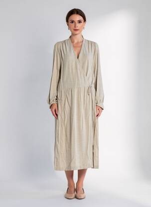 Robe pull tissage chiné manches longues beige TOUPY femme