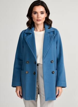 Manteau long coupe droite sans capuche bleu DIEGA femme