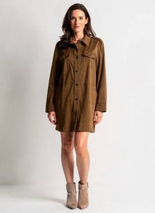 Robe courte manches longues manches longues marron CHRISTINE LAURE femme