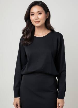 Pull stretch manches longues noir QUATRE VINGT JOURS femme