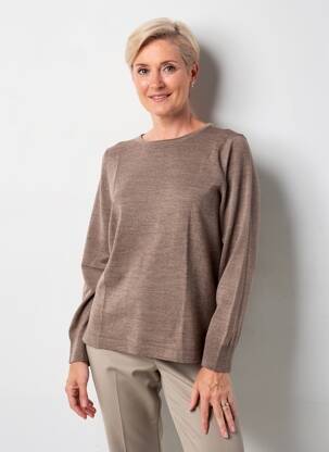 Pull tissage chiné manches longues marron fonce QUATRE VINGT JOURS femme