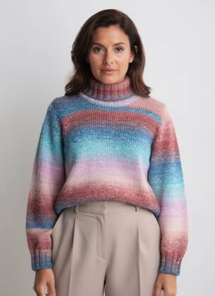 Pull col roulé coupe cintrée manches longues bleu MISS & MISS femme