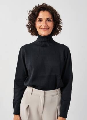 Pull col roulé coupe cintrée manches longues noir QUATRE VINGT JOURS femme