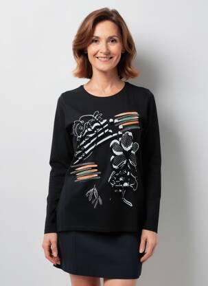 T-shirt imprimé fantaisie manches longues noir GREGORY PAT femme