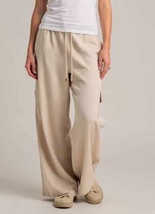 Pantalon cargo multipoches taille haute beige K-DESIGN femme