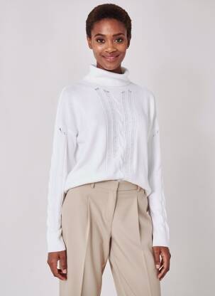 Pull col roulé coupe droite manches longues blanc CARTA LIBERA femme