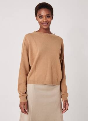 Pull col bateau manches longues marron CARTA LIBERA femme