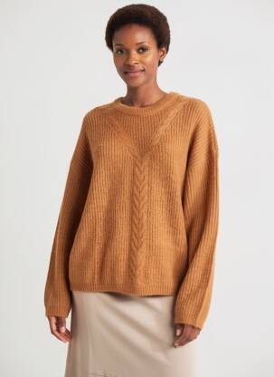 Pull stretch manches longues marron C'EST BEAU LA VIE femme
