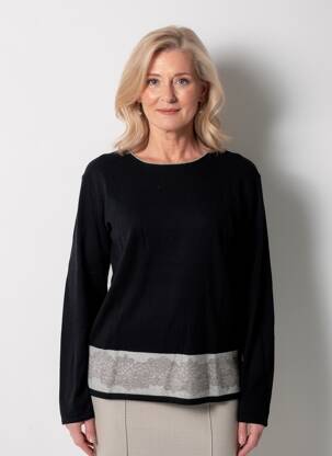 Pull coupe cintrée manches longues noir QUATRE VINGT JOURS femme