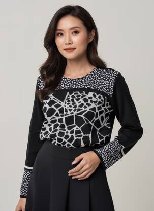 Pull coupe cintrée manches longues noir GRIFFON femme