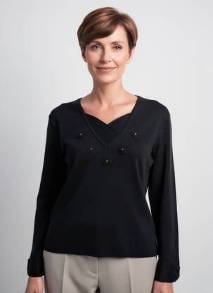 Pull coupe cintrée manches longues noir GRIFFON femme