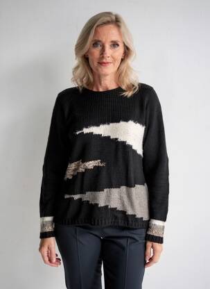 Pull coupe cintrée manches longues noir GRIFFON femme