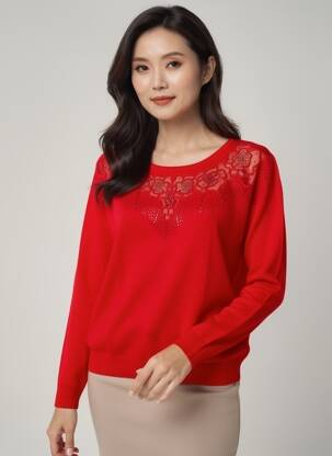 Pull coupe cintrée manches longues rouge GRIFFON femme
