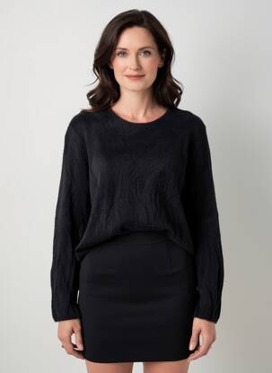Pull coupe cintrée manches longues noir GRIFFON femme
