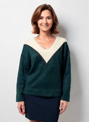 Pull coupe cintrée manches longues vert GRIFFON femme