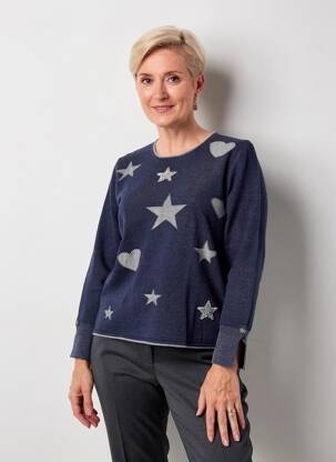 Pull coupe cintrée manches longues bleu HAJO femme