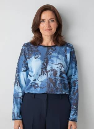 Pull coupe droite manches longues bleu HAJO femme