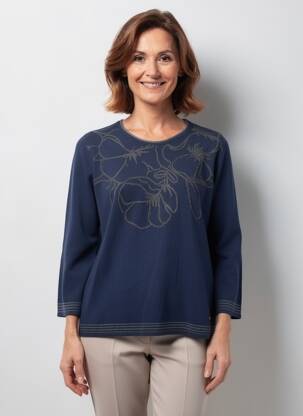 Pull coupe cintrée manches longues bleu HAJO femme