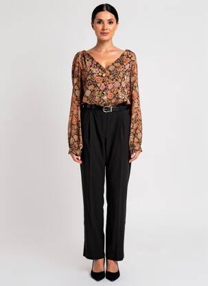 Combi-pantalon tissage crêpe manches longues noir ELORA femme