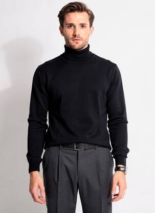 Pull col roulé manches longues manches longues noir CASUAL FRIDAY homme