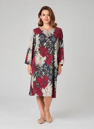 Robe mi-longue manches 3/4 manches 3/4 rouge GRIFFON femme