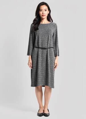 Robe pull tissage chiné manches longues noir GRIFFON femme