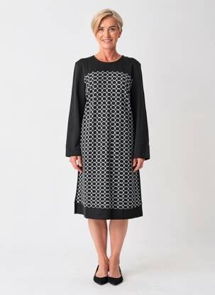 Robe mi-longue imprimé fantaisie manches longues noir GRIFFON femme