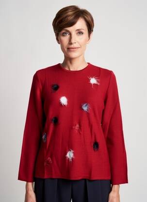 Pull coupe cintrée manches longues rouge I.ODENA femme