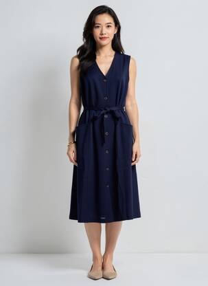 Robe mi-longue sans manche sans manche bleu GRIFFON femme