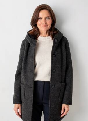 Manteau long a capuche a capuche gris QUATRE VINGT JOURS femme