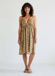 Robe mi-longue imprimé fleurs fines bretelles orange MOLLY BRACKEN femme