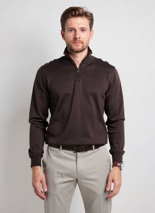 Pull stretch manches longues marron HUGO BOSS homme