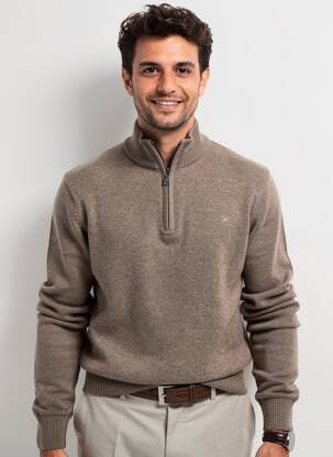 Pull tissage chiné manches longues marron HACKETT homme