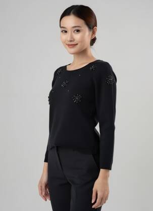 Pull coupe cintrée manches 3/4 noir YUMI femme