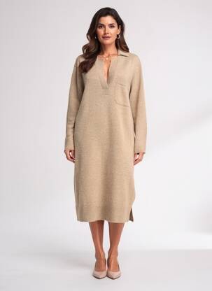 Robe pull coupe droite manches longues marron SECOND FEMALE femme