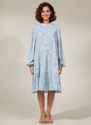 Robe mi-longue imprimé fantaisie manches longues bleu SECOND FEMALE femme