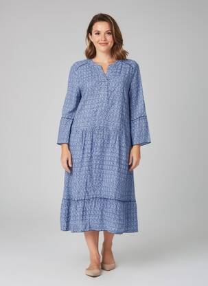 Robe mi-longue imprimé fantaisie manches longues bleu BIANCA femme