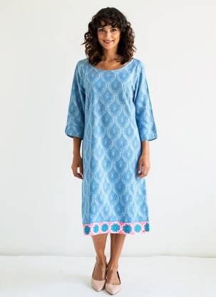 Robe mi-longue manches 3/4 manches 3/4 bleu HATLEY femme