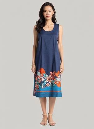 Robe mi-longue imprimé fleurs sans manche bleu WEINBERG femme