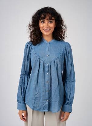 Chemisier col mao manches longues bleu DIEGA femme
