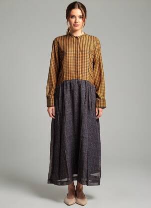 Robe longue imprimé fantaisie manches longues marron CHLOÉ STORA femme