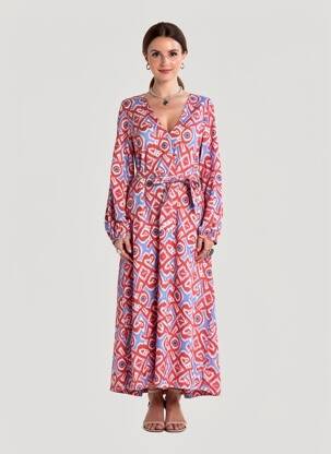 Robe longue imprimé fantaisie manches longues bleu V.DE.VINSTER femme