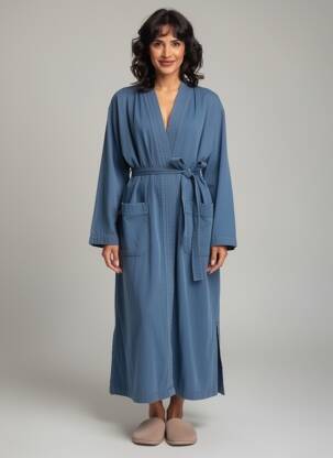 Robe de chambre col v bleu DIEGA femme