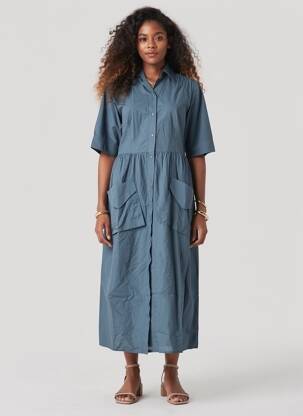 Robe mi-longue manches courtes manches courtes bleu MARLO femme